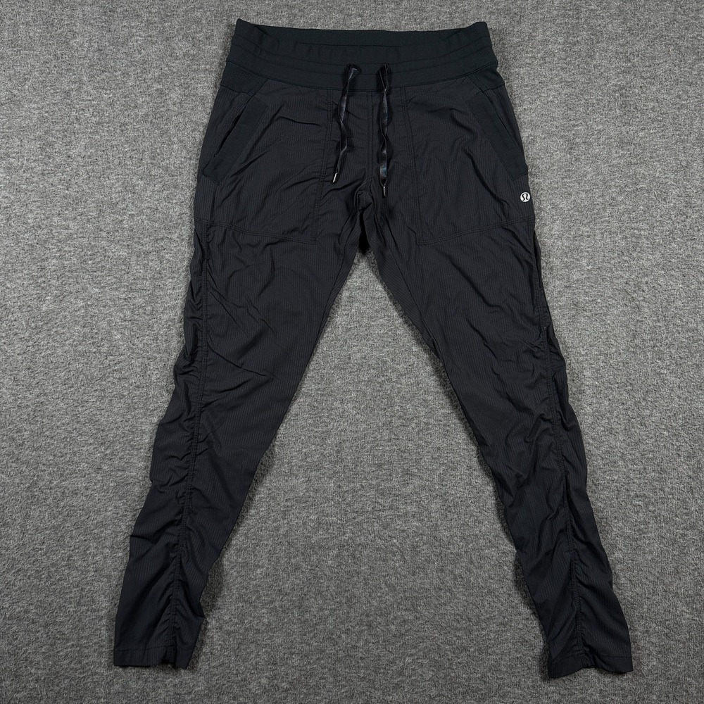 Lululemon Dance Studio Pants Womens 6 Black Charcoal Striped Mid Rise Ruched